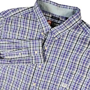 CHAPS Mens XXLT Plaid Shirt Long Sleeve‎ Easy Care Button Down Violet Classic